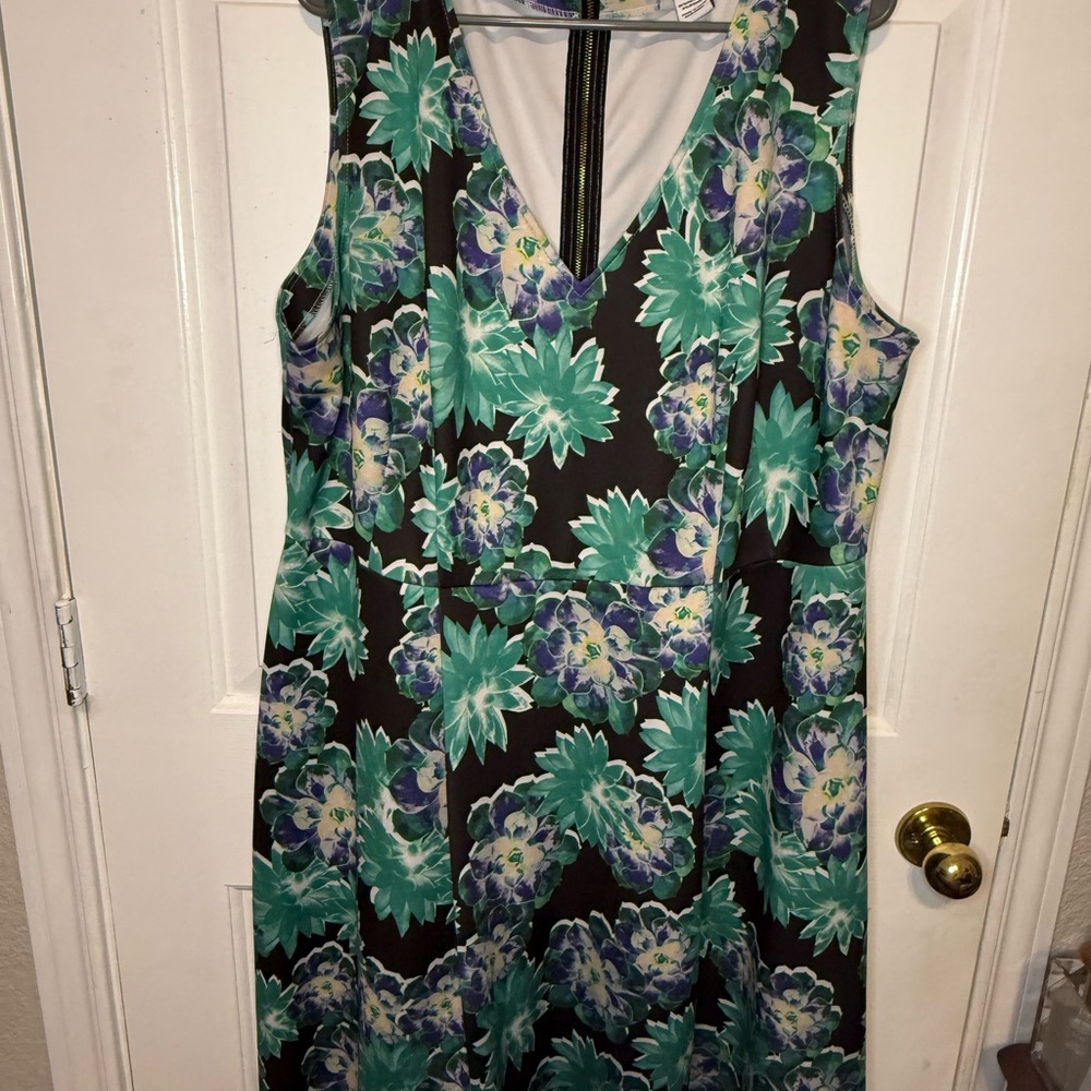 Modamix 20wFloral Sleeveless Dress - Black and Green